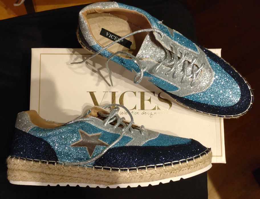 Vices, espadryle wiązane, kolorowe, brokatowe rozm. 41