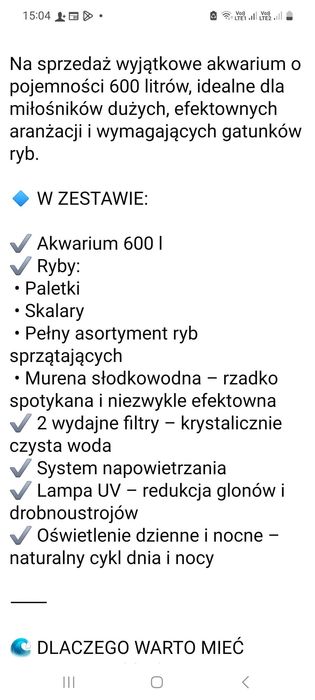 Akwarium 600 L wraz z wyposażeniem