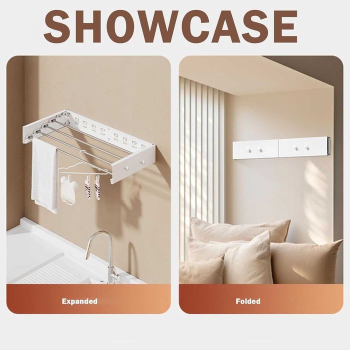 Składana suszarka na pranie do montażu na ścianie – 4 drążki