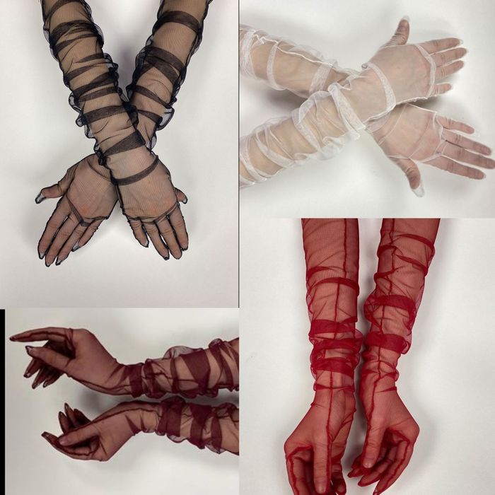 Довгі рукавички з оксамиту Чорні Білі Червоні