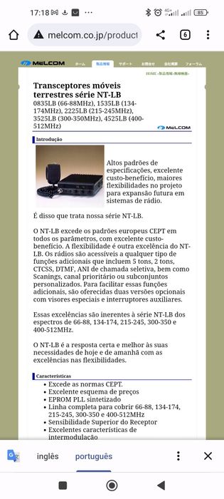 Transceptores móveis terrestres série NT-LB