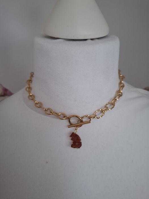 Naszyjnik handmade choker z naturalnych kamieni bursztynem