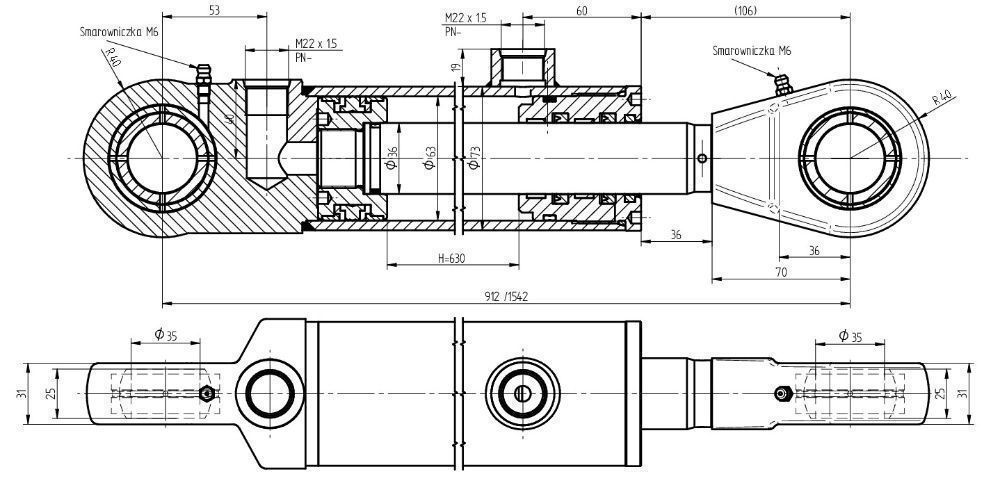 Siłownik Hydrauliczny 63x36 SKOK 630 2-stronny [2372]