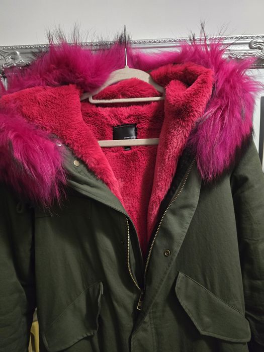 Parka khaki futro naturalne fuksja Jenot M