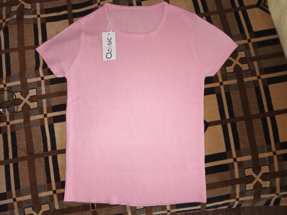 Женская вязанная кофточка, футболка с коротким рукавом