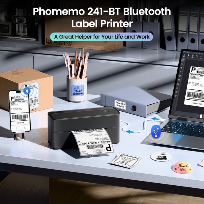 Termiczna Drukarka Etykiet 4x6 Phomemo PM-241-BT USB + Bluetooth