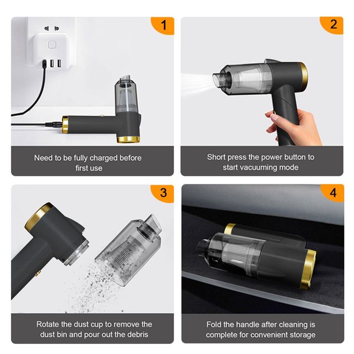 Odkurzacz bezprzewodowy samochodowy zasilany przez USB