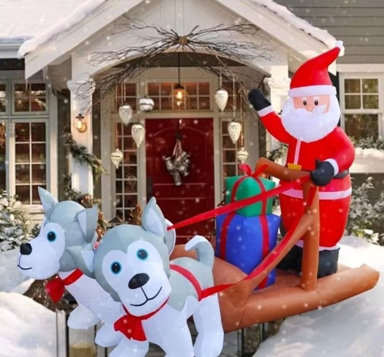 Nadmuchiwany Święty Mikołaj/Huskies - LED - 150 cm