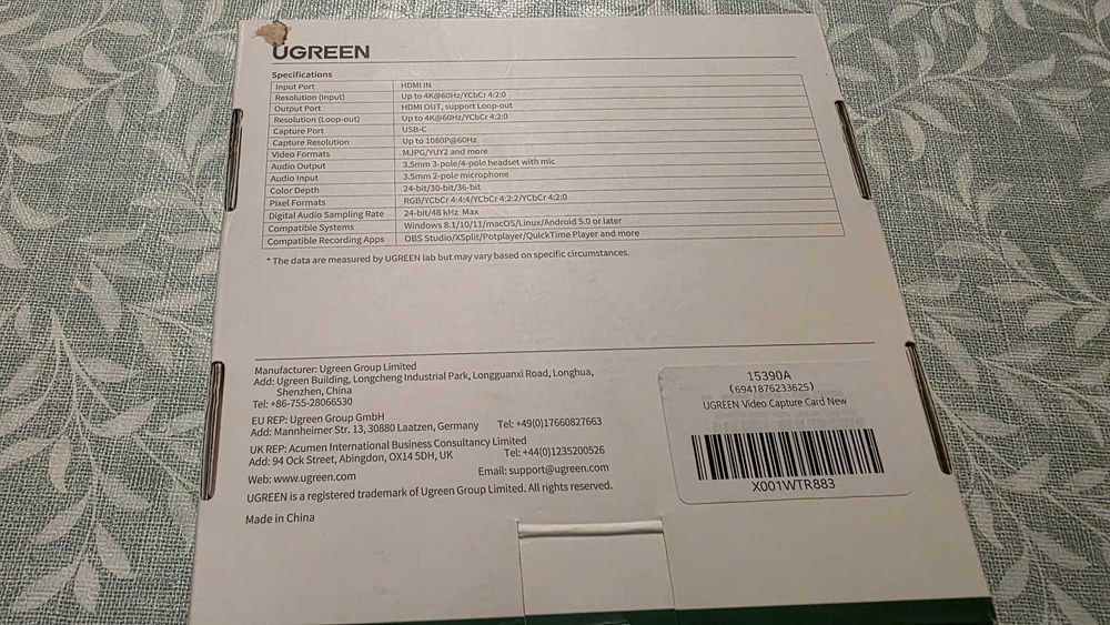 UGREEN Capturador de vídeo HDMI USB C 1080P 60FPS Streaming 4K