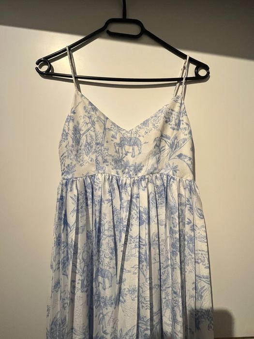 Biała błękitna sukienka midi H&M na panieński chrzciny wesele rozm. XS