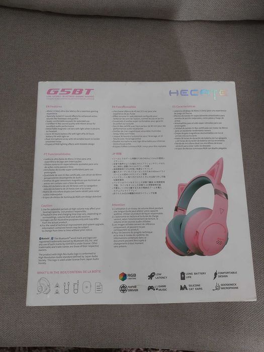 NOVO | Headsets Edifier G5BT CAT Auriculares Gaming Bluetooth RGB Rosa