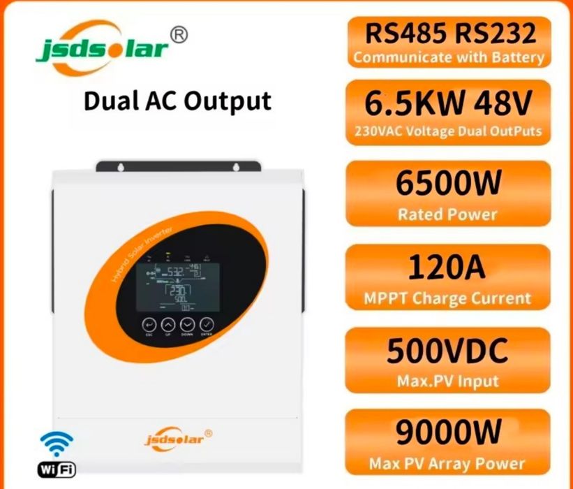 Гібридний сонячний інвертор 6.5кв/ч 48в wifi