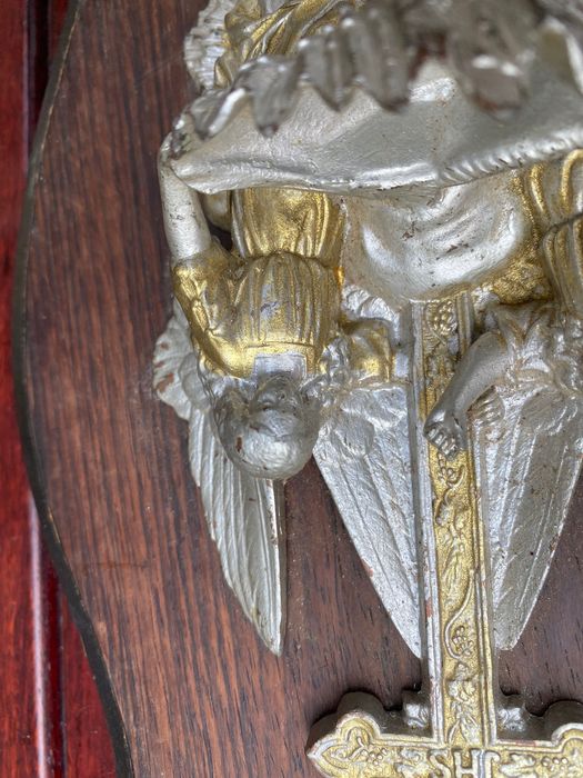 Pia de água benta Séc XIX Metal prata e dourado 28 cm