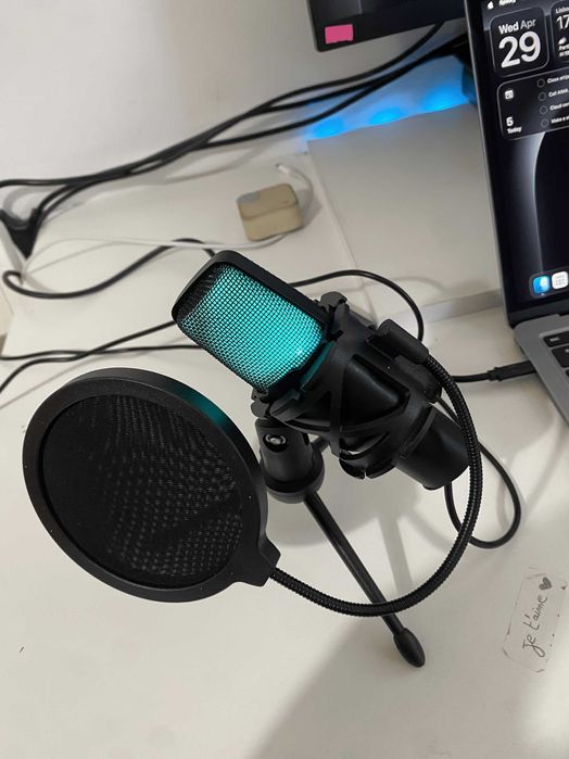 Microfone Condensador USB RGB para Gaming / Podcast + Kit Completo