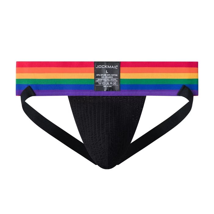 Męska bielizna typu jockstrap, paski, tęcza - XL