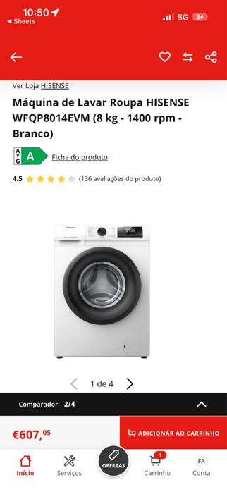 Maquina de lavar roupa Hisense 8kg