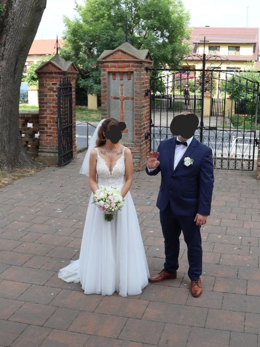 Suknia ślubna S/36 brokat+welon