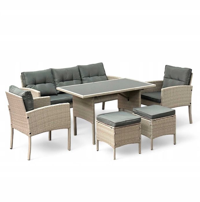 Meble Technorattanowe Ogrodowe 7-osobowy Zestaw Tarasowy Ogrodowy