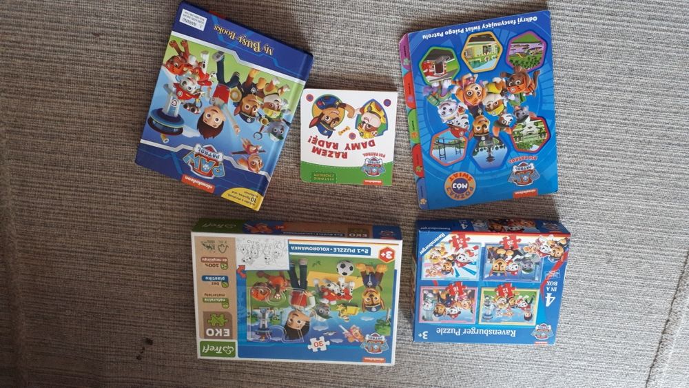 Psi patrol puzzle 6 szt i książki 3 szt zestaw na start Poznaj świat