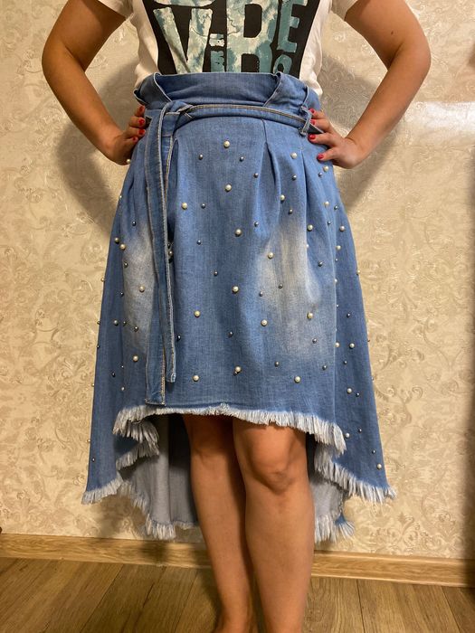 Джинсовая юбка миди