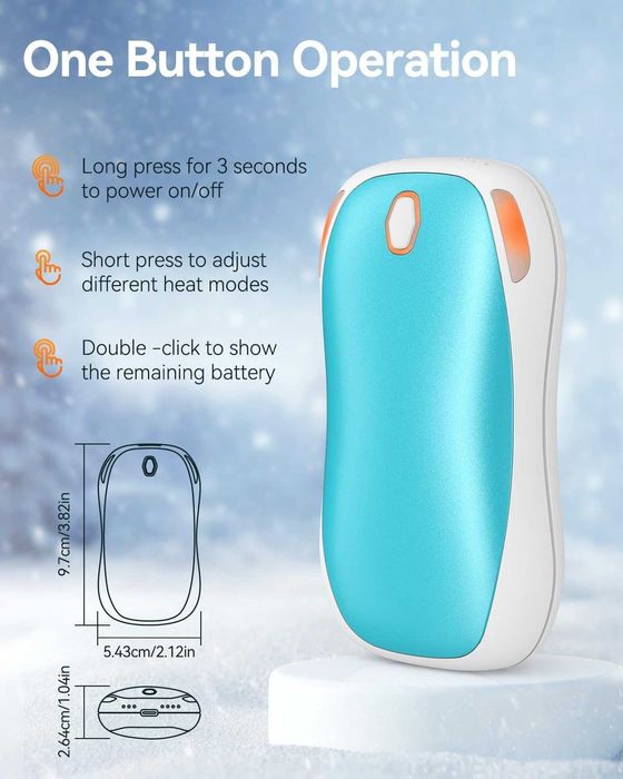 Aquecedor de mãos,regulável em 3 temperaturas,  USB C recarregável