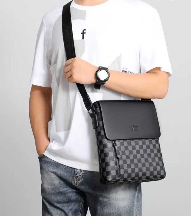 Чоловіча мужская повседневная кожаная сумка планшетка на плече новая