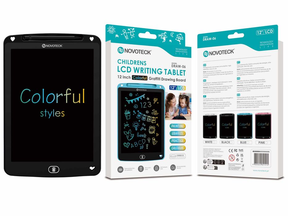Tablet de Escrita LCD Colorido para Crianças - 12'' Polegadas, DRAW-06