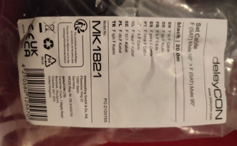 NOWY Kabel Antenowy SAT deleyCON 20 m nowy okazja