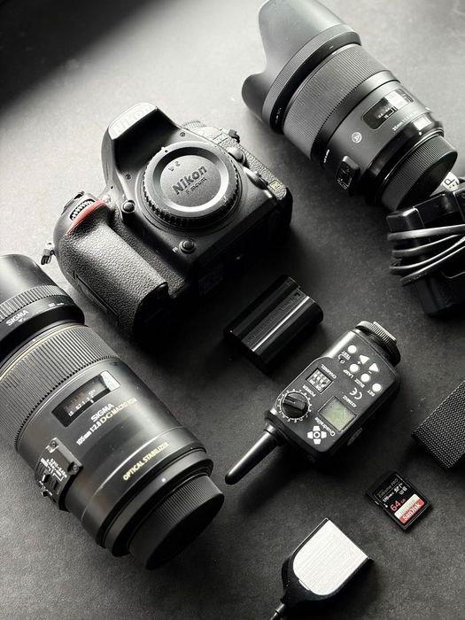 Nikon D750 Zestaw fotograficzny + obiektywy Sigma Art + oświetlenie Quadralite