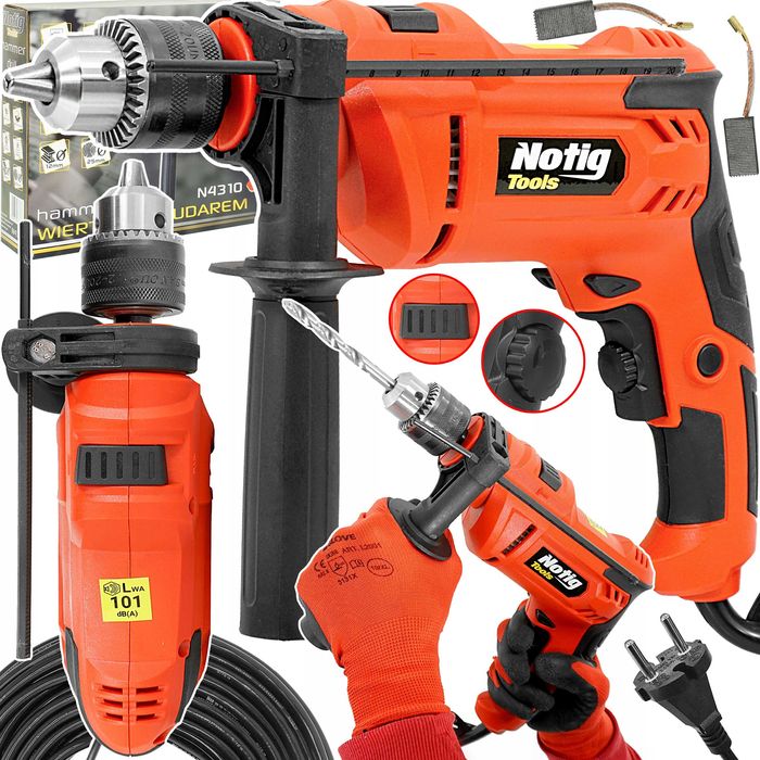 WIERTARKA UDAROWA Z UDAREM 900W Regulacja Obrotów Zestaw Walizka Mocna
