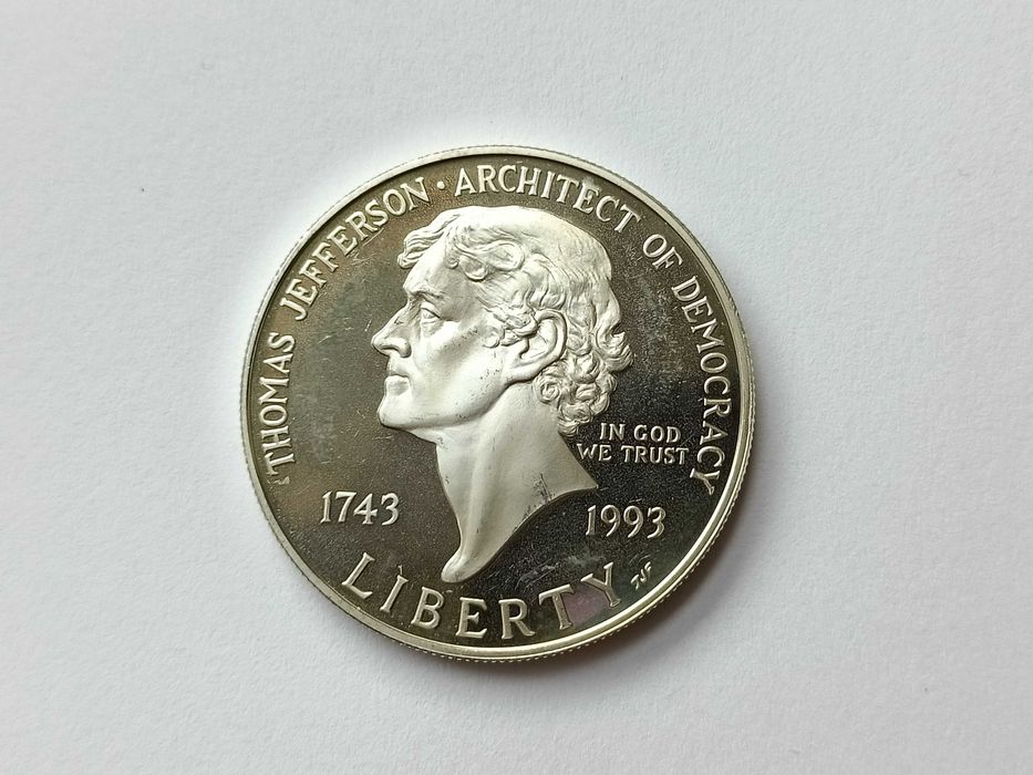 USA 1 Dolar 1993 rok Tomas Jefferson Srebro Ag 900 mennicza L