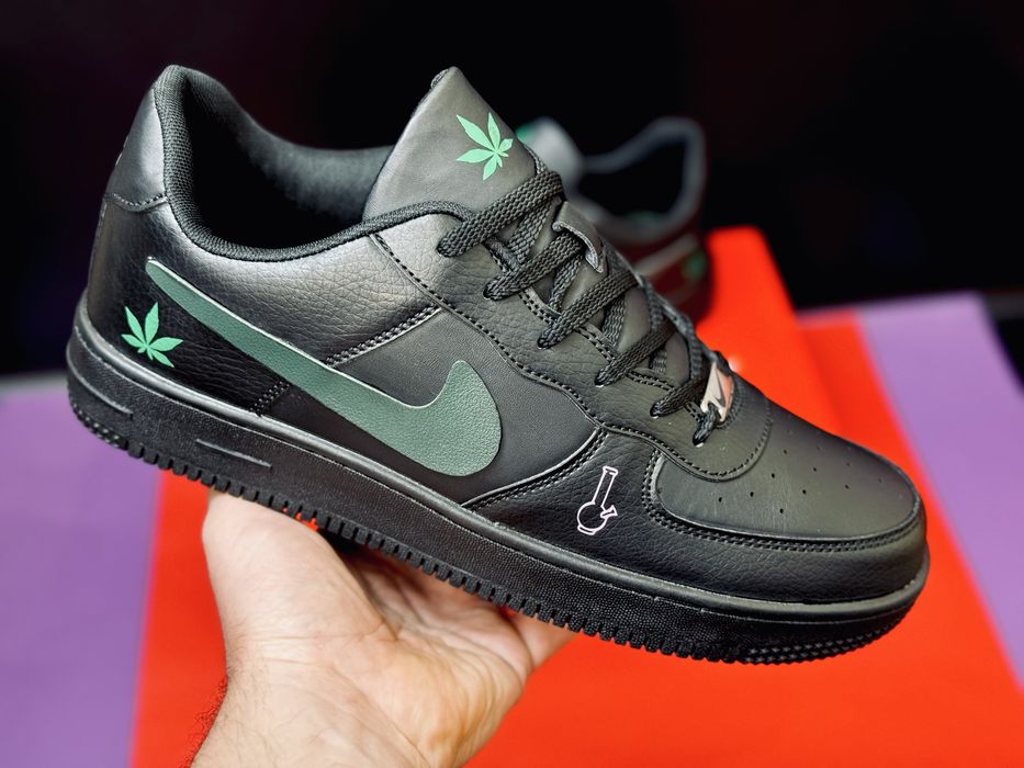 Черные кроссовки Nike Air Force AFT1-420 Black/Green Найк Айр Форс Аф