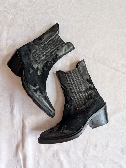 Шкіряні козаки чорні вінтаж