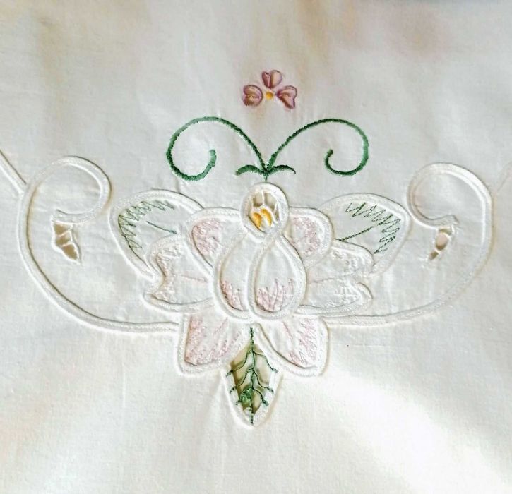Винтажный пододеяльник, скатерть, вышивка, ришелье, 100% хлопок.