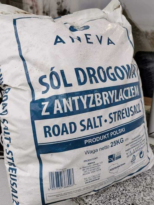 GRUBA Sól drogowa z antyzbrylaczem na drogi chodniki worek 25 kg
