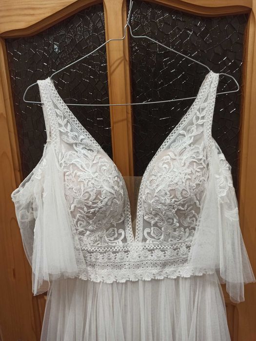 Suknia ślubna romantyczna/boho - odpinane rękawki