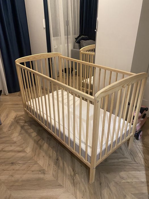 2w1 łożeczko dostawne drewniane Andrzej sosna 120x60 + materac