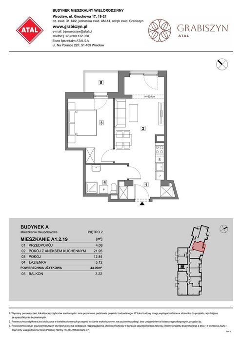 2-pokojowe mieszkanie 44m2 + balkon