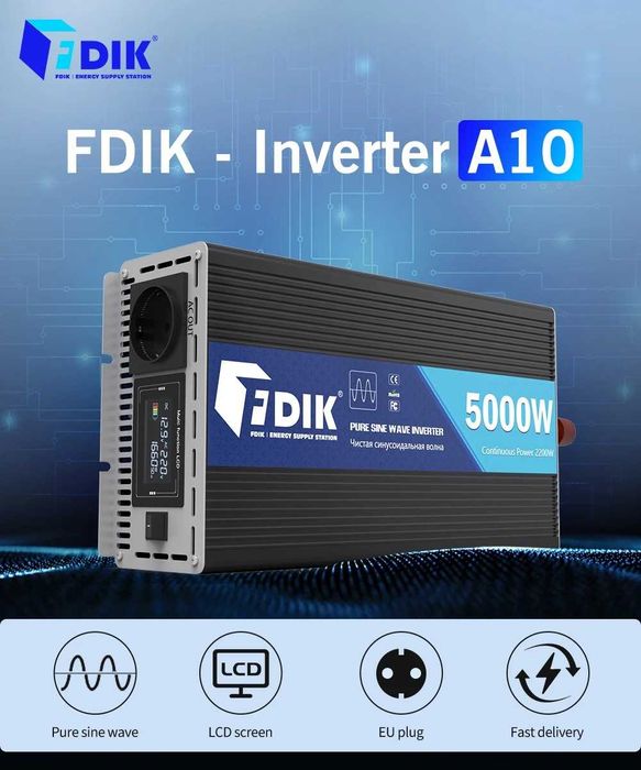Інвертор FDIK 5000Вт 12В→220В | Чиста синусоїда для дому та майстерні