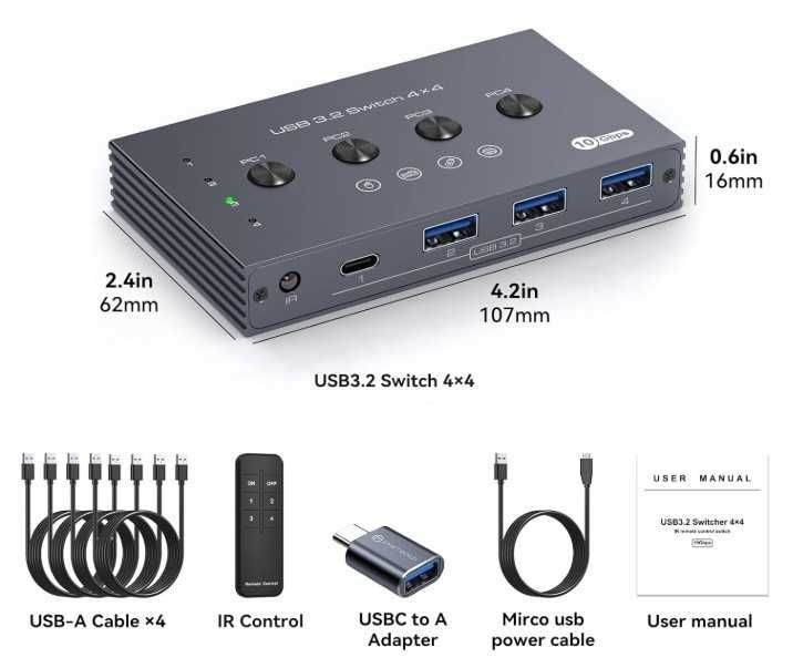 Плата перемикання ХАБ ТJCXELE SW202E - USB 3.2 Switcher 4x4 10 Gbit/s