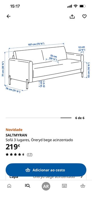 Ikea SALTMYRAN Sofá 3 lugares Öreryd bege acinzentado