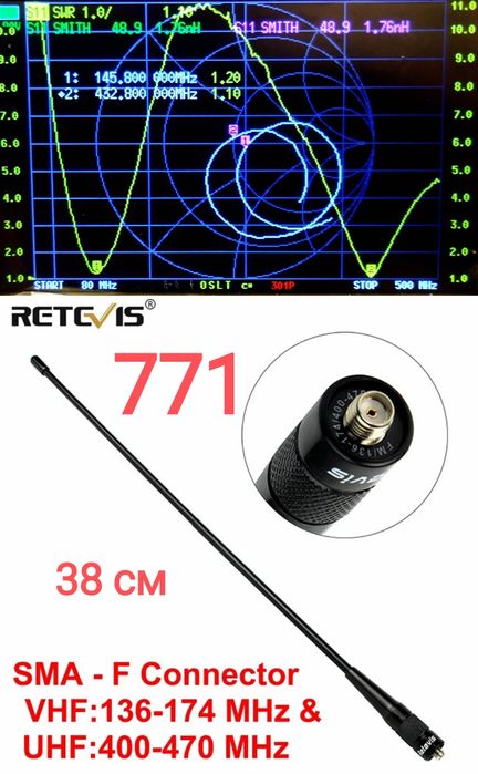 Антена Retevis RHD-771 39 см VHF UHF 136-174 400-480MHz