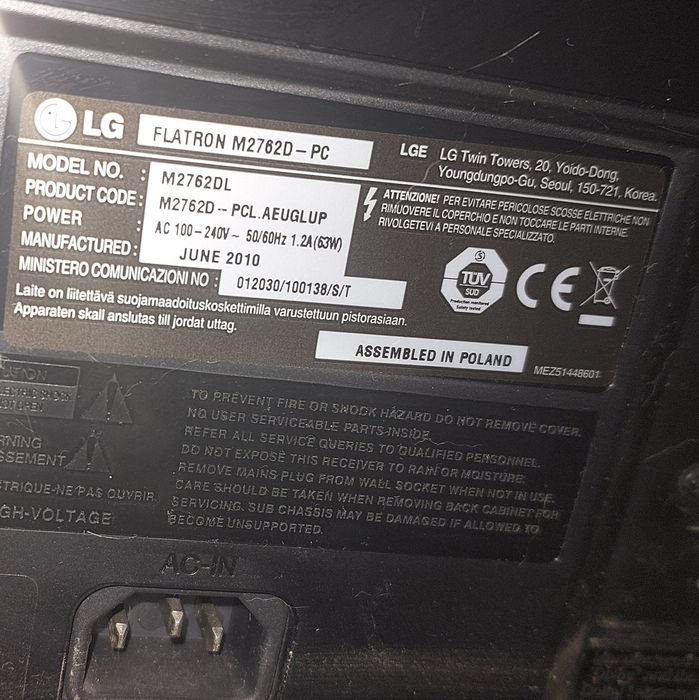 LG Flatron M2762D-PC монитор телевизор компьютер
Модель: M2762DL