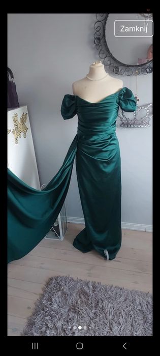 Sukienka szmaragdowa butelkowa zieleń M świadkowa wesele premium