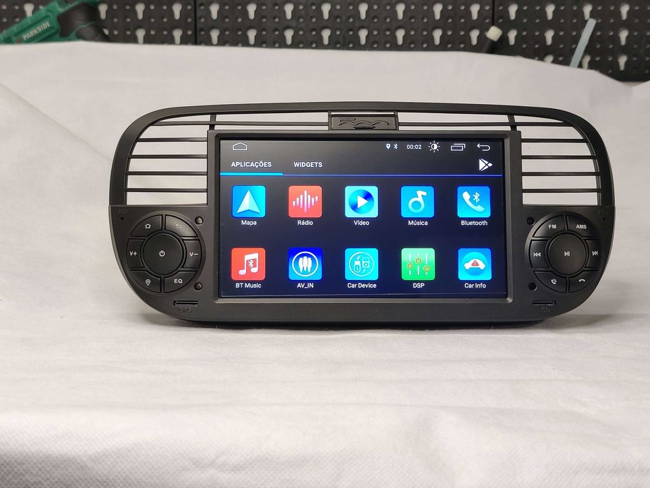 Radio 2 DIN Android 13 Fiat 500 Preto - GPS WIFI CarPlay - Novo