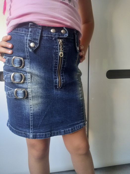 Spódniczka jeans zamek krótka Rosan-Tex 9 lat roz 134 cm