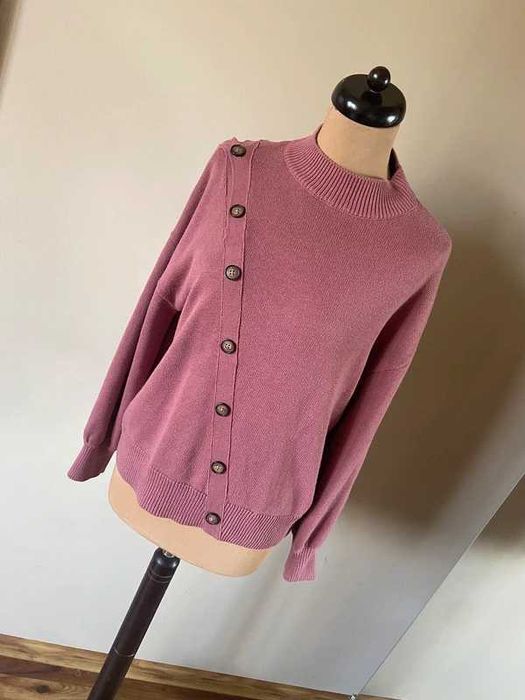 Sweter guziki brudny roz pastele 40 42 xl +size