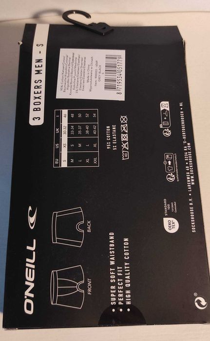 3x BOKSERKI męskie O’Neill Plain | Bawełniane, Grey/Black, Rozmiar S
