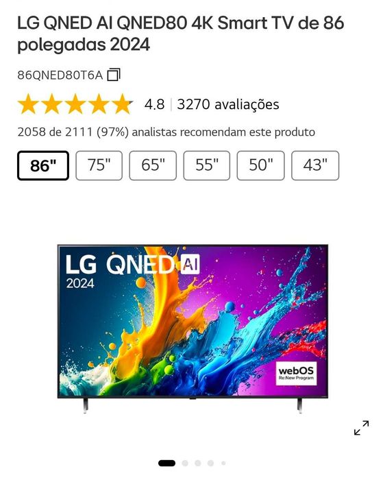 Televisao 86 polegadas 217 cm Diagonal