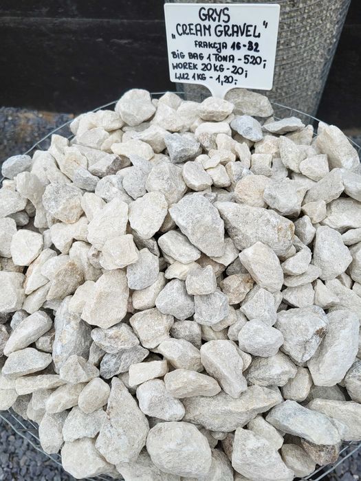 Grys kruszywo kremowy Cream Gravel kamień kremowy ogrodowy ozdobny rabaty opaski płyty ażurowe